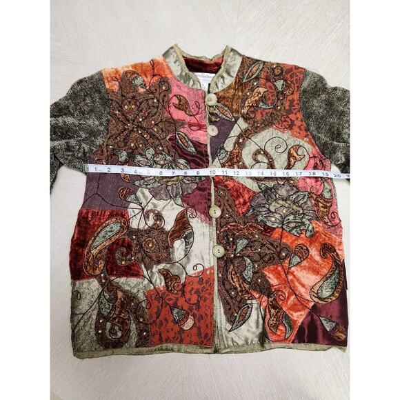 Drapers and Damons Jacket Patchwork Boho 3/4 Sleeves Size P/M Band Collar - Picture 7 of 10